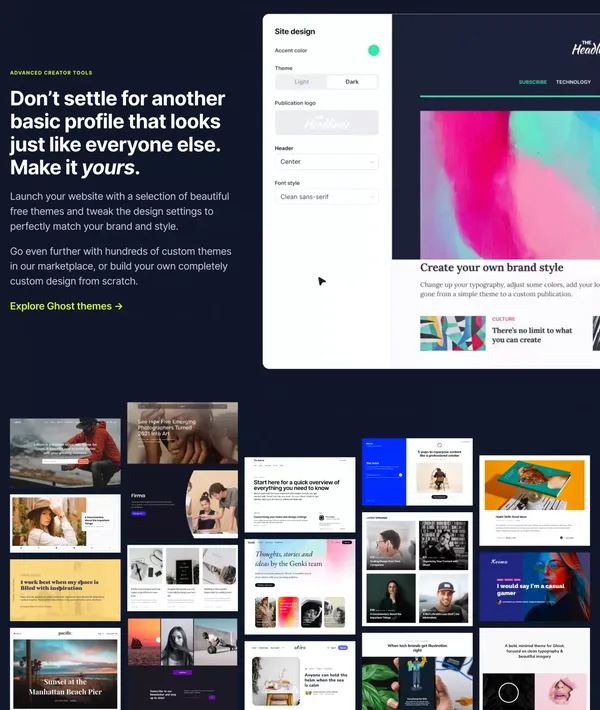 Ghost: Turn your audience into a business - Landing design inspiration