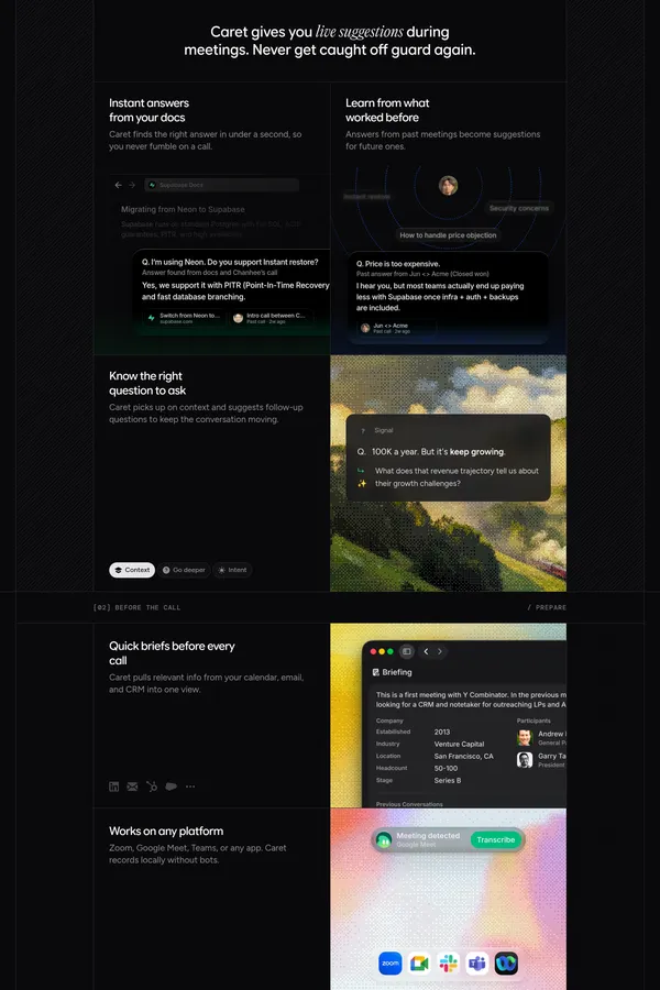 Caret - AI meeting assistant that makes you smarter | Caret - Landing design inspiration