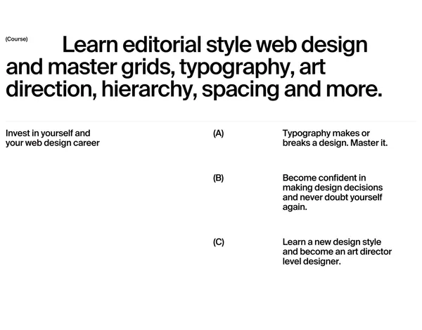Typography in web design: Learn editorial style web design - Landing design inspiration