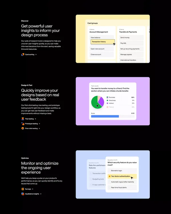 UX Research & Design Testing Platform | Optimal Workshop - Landing design inspiration