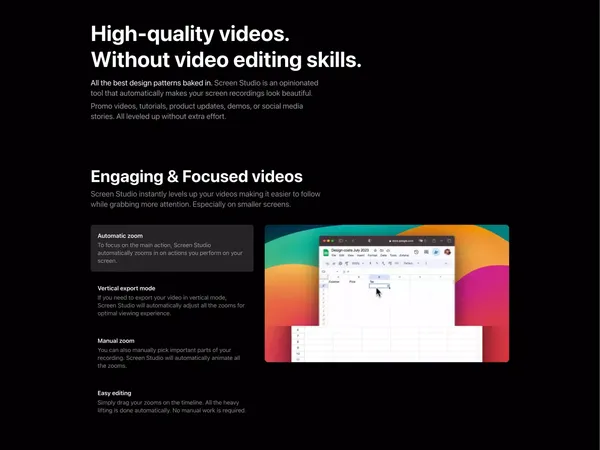 Screen Recorder for macOS. Beautiful videos in minutes | Screen Studio - Landing design inspiration