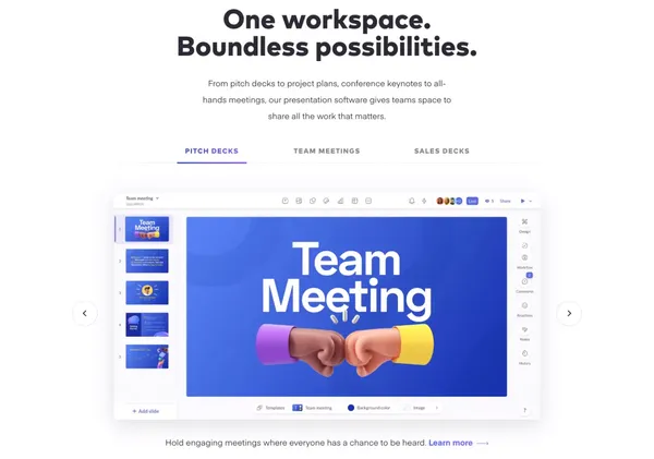 Pitch | Collaborative presentation software for modern teams - Landing design inspiration
