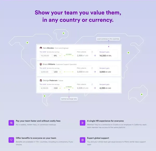 Pilot: Hire Anywhere | Global payroll, benefits & compliance - Landing design inspiration