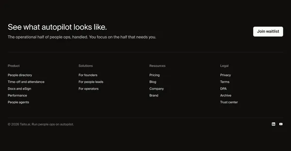 Taito.ai — Run people ops on autopilot - Landing design inspiration