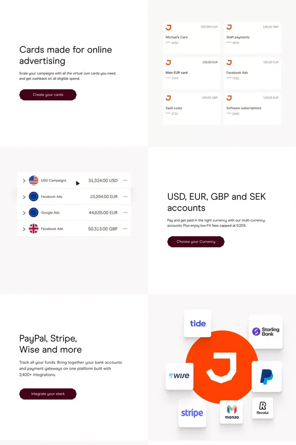 Juni | FinTech - Financial Services for Ecommerce Businesses - Landing design inspiration