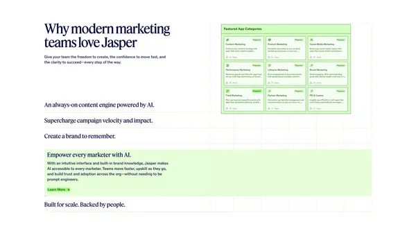 AI that’s built for marketing – Jasper - Landing design inspiration