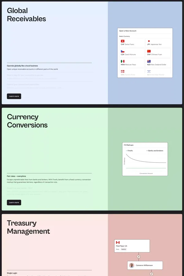 Finofo | Where global businesses bank, transact, and plan - Landing design inspiration