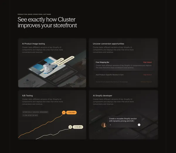 Cluster - Convert more website traffic automatically - Landing design inspiration