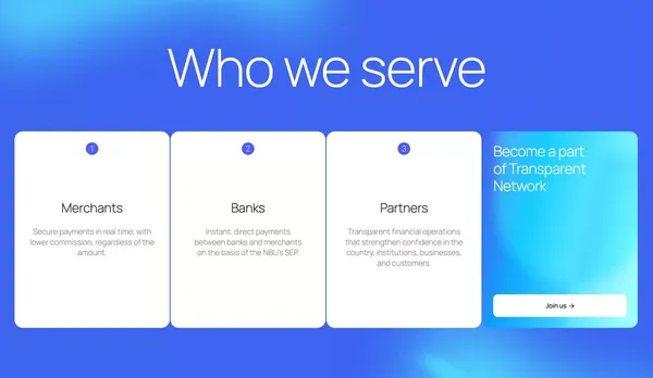 Real time payments 24/7 with Transparent Network - Landing design inspiration