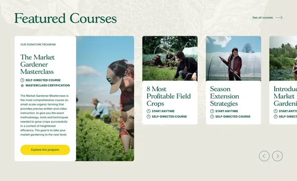 Organic Farming Online Courses, Books & Articles - The Market Gardener - Landing design inspiration