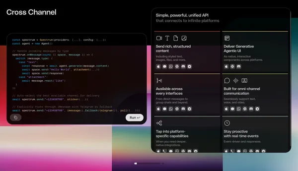 Spectrum by Photon | Bring your agents to iMessage, WhatsApp, Telegram, Slack, and beyond - Landing design inspiration