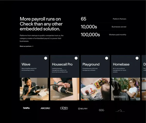 Embedded Payroll for Platforms | Check - Landing design inspiration