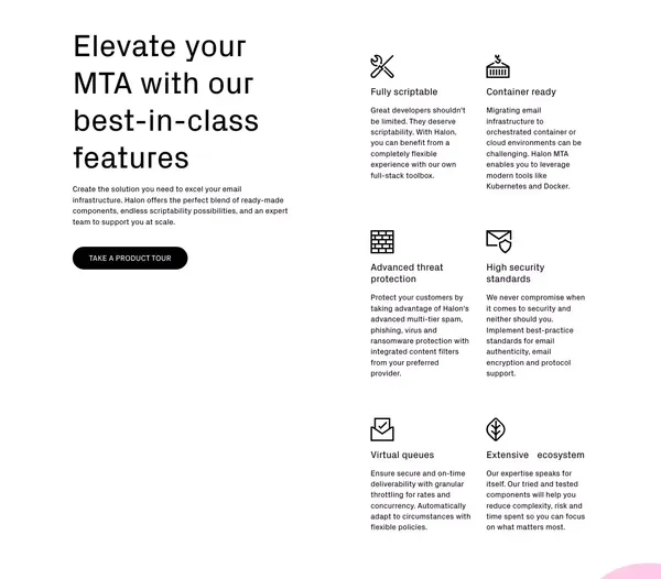 Halon: the secure, modern and growth-proof MTA (mail transfer agent) - Landing design inspiration