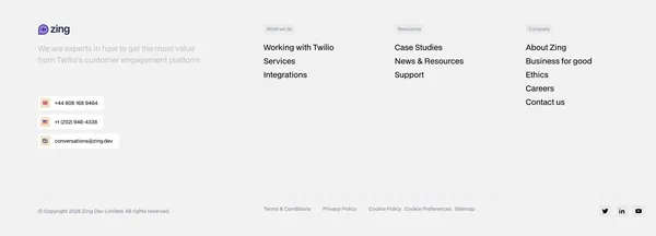 Zing | Twilio Flex Cloud Contact Centre Developers - Landing design inspiration