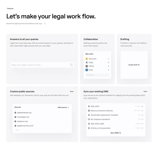 Leya | The future of legal work - Landing design inspiration