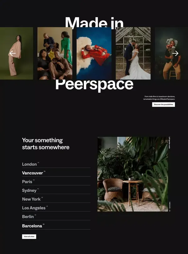 Peerspace | Unique venues for meetings, events, photo & film shoots - Landing design inspiration