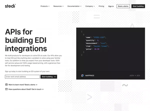 APIs for building EDI integrations - Landing design inspiration