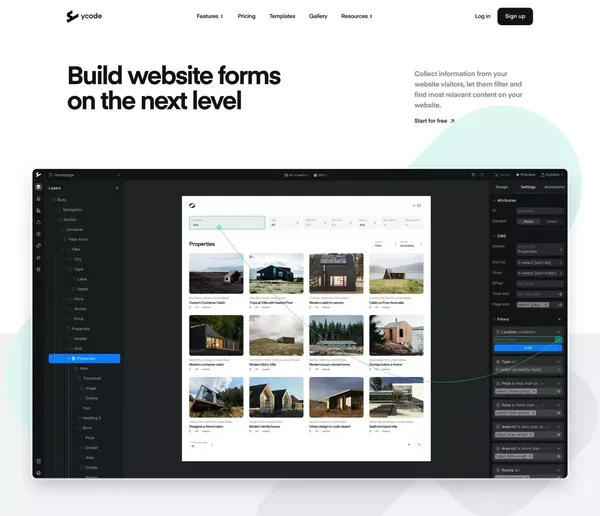 Ycode | Build website forms on the next level - Landing design inspiration