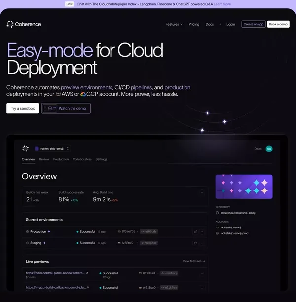 Coherence — The Heroku-like DX layer for your AWS - Landing design inspiration