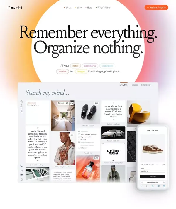 mymind is the extension for your mind. - Landing design inspiration