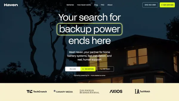 Haven Energy - Residential Energy Storage - Landing design inspiration