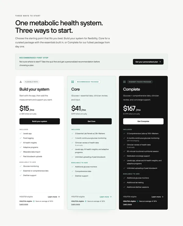 Levels - Live healthier, longer | Levels - Landing design inspiration