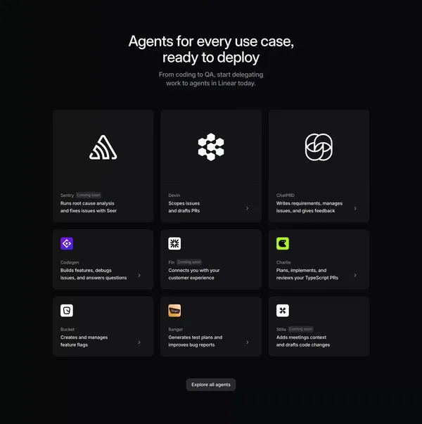 Linear for Agents - Landing design inspiration