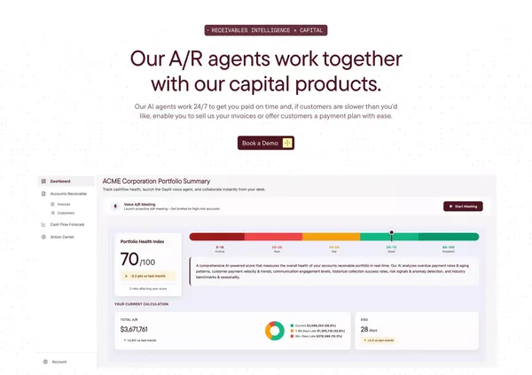 AI Agents for Account Receivables & Working Capital Solutions | Daylit - Landing design inspiration