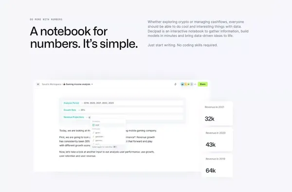 Decipad — Make sense of numbers - Landing design inspiration