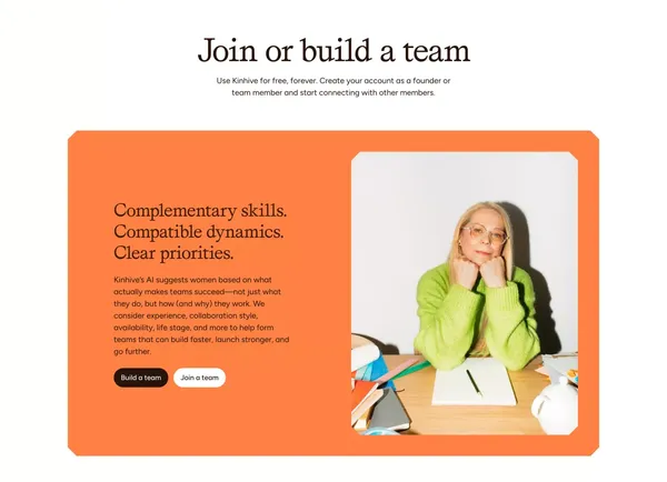 Female-Founder Team Matchmaking | Kinhive - Landing design inspiration