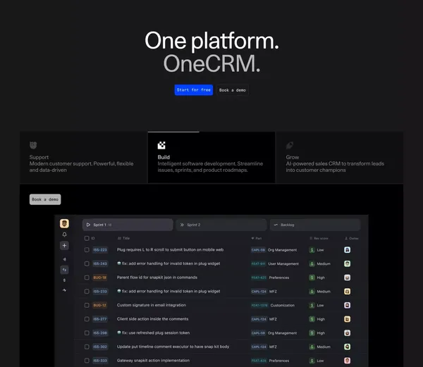 DevRev OneCRM - Landing design inspiration