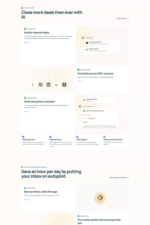 Lindy.ai — Meet Your AI Assistant - Landing design inspiration