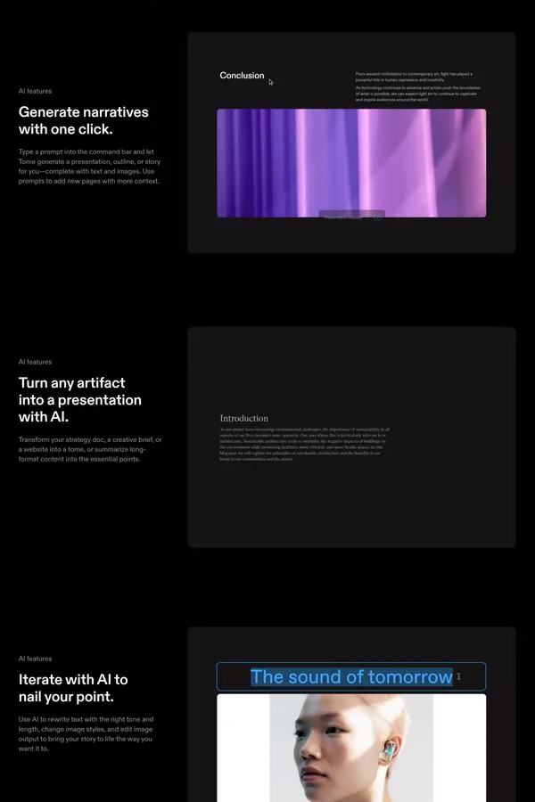 Tome - AI-powered storytelling - Landing design inspiration