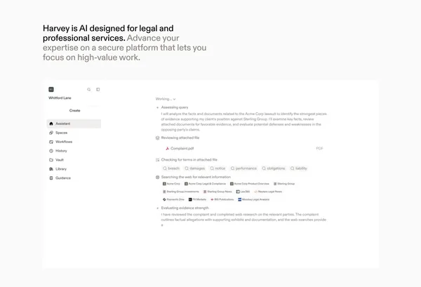 Harvey | AI platform for legal and professional services - Landing design inspiration