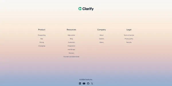 Clarify - The autonomous CRM for founder-led startups - Landing design inspiration