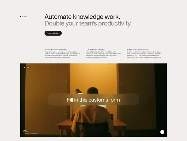 V7 | AI Document Processing & Data Labelling - Landing design inspiration