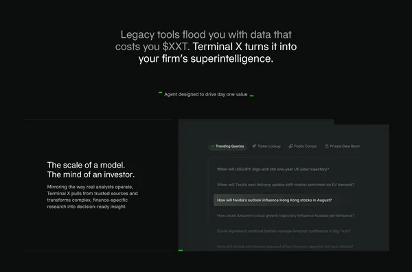 Terminal X - AI Agent Platform for Investment Managers - Landing design inspiration
