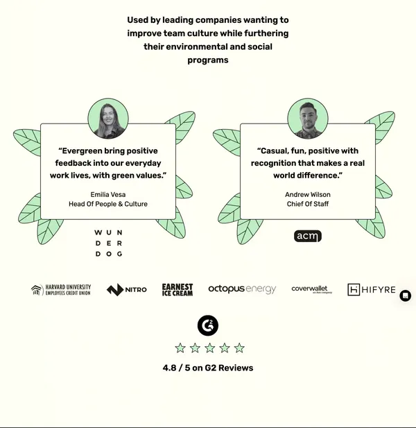 Evergreen | Give recognition and plant trees - Landing design inspiration