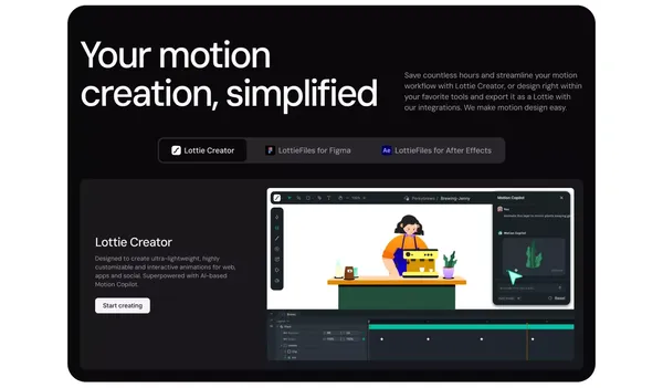 LottieFiles: Download Free lightweight animations for website & apps. - Landing design inspiration