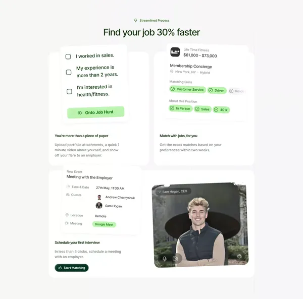 Match. Meet. Get Hired - Landing design inspiration