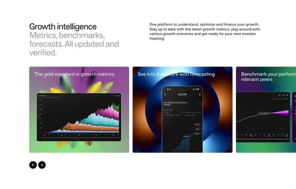 Gilion: Startup Funding, Growth Financing, and Analytics - Landing design inspiration
