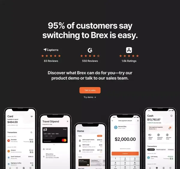 Finance for fast-growing companies | Brex - Landing design inspiration