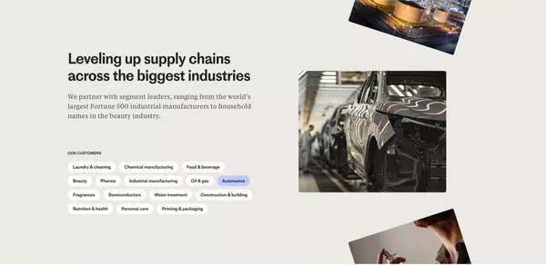 Valdera | The digital sourcing platform for chemicals and raw materials - Landing design inspiration