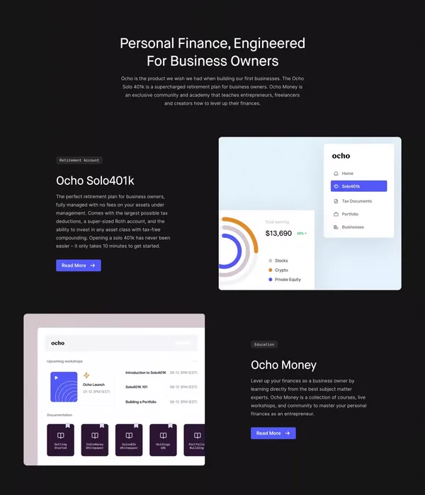 Ocho - Building Wealth for Business Owners - Landing design inspiration