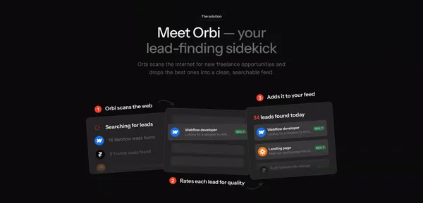 Orbi | The easiest way to find freelance leads - Landing design inspiration