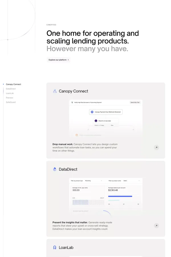 Canopy | The leading loan management system - Landing design inspiration