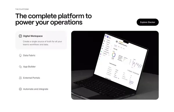 Stacker | Software that's as unique as your business - Landing design inspiration
