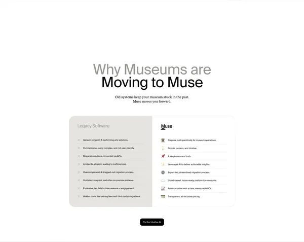 Muse – Museum Management Software - Landing design inspiration
