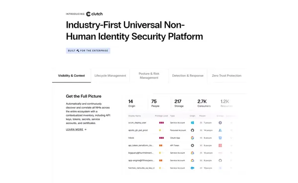 NHI Security with Clutch: Secure All Non-Human Identities - Landing design inspiration