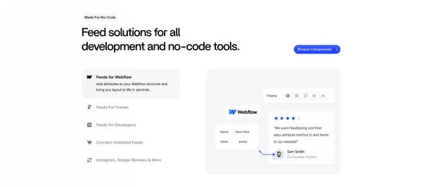Social Feeds for Webflow, Framer, and HTML | FeedSpring - Landing design inspiration